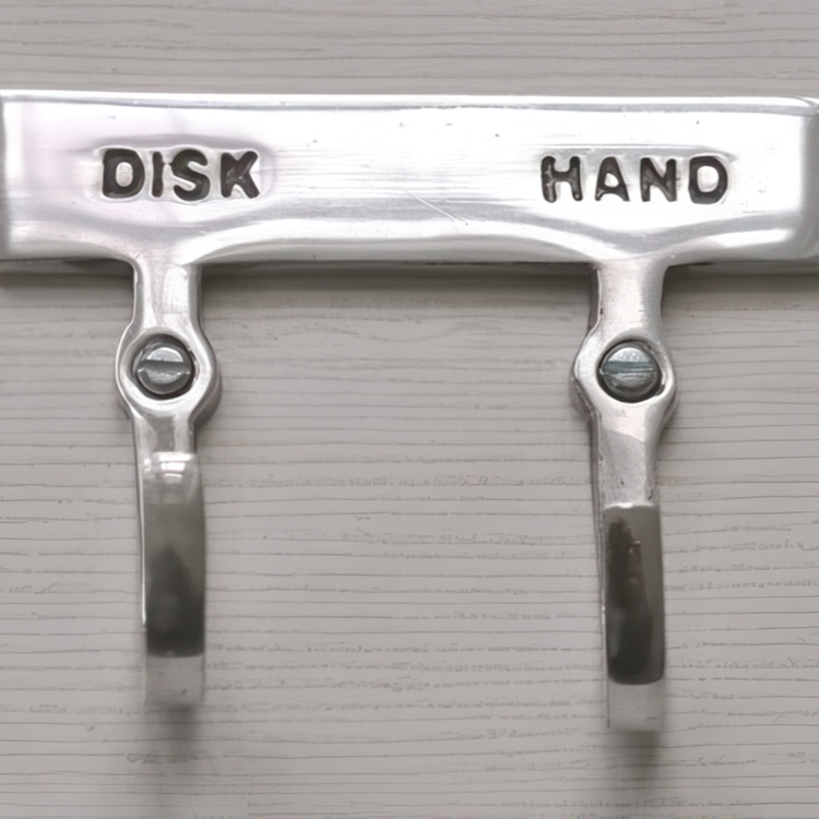 Double hook with sign, DISK & HAND, Exmez, Sand-cast aluminum