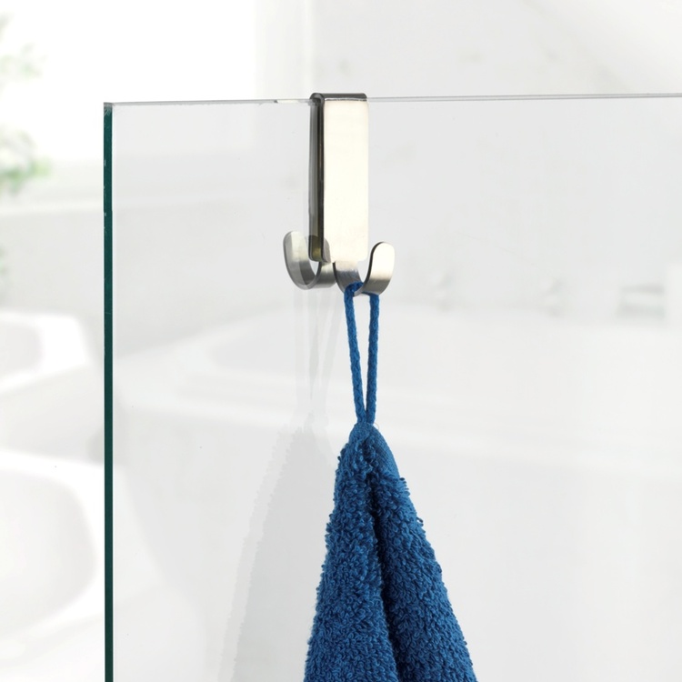 Double hook for shower walls, 8 mm, VIESTE, Matt Stainless Steel