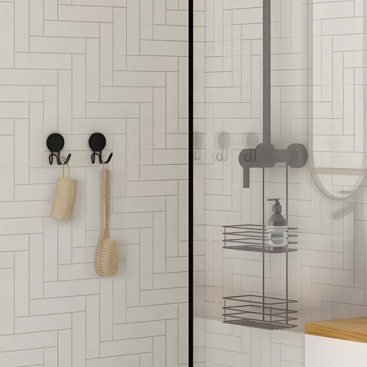 Double Towel hook, Self-adhesive, PUCK BESLAGSBODEN, 5,5 x H 9 cm, Chrome