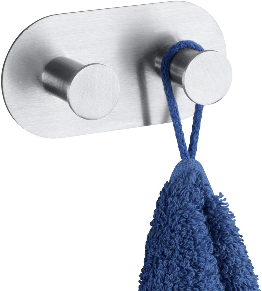 Wall hook, Self-adhesive, Round, CELANO DUO, 10 x 5 cm, Matt Stainless steel