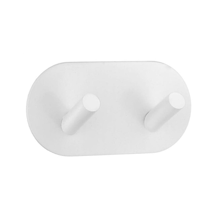 Double hook, Self-adhesive, Round, DOUBLE HOOK, 9,6 x H 4,8 cm, White