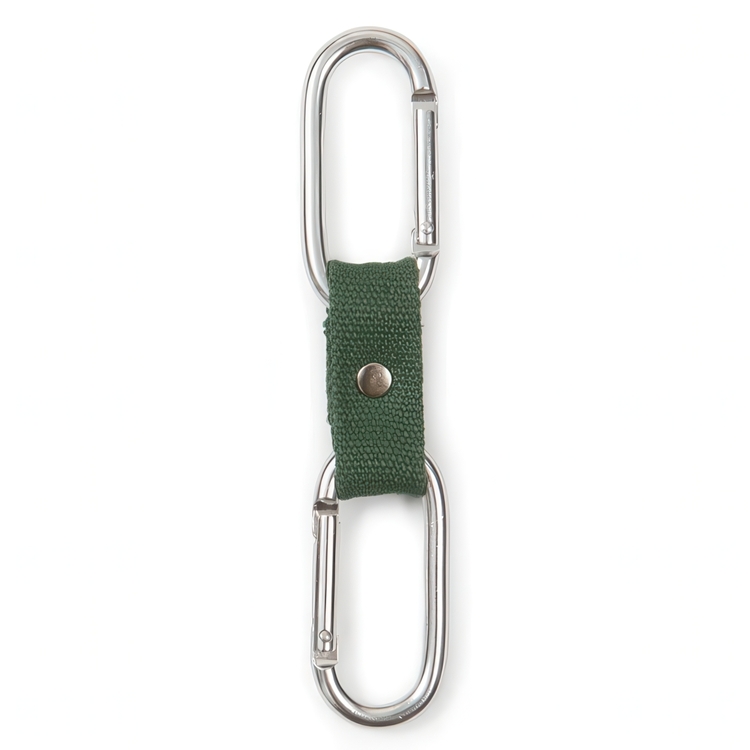 Two Carbiner Clips, Linked, DUAL-CLIP BUDDY, Kikkerland, Silver / Green