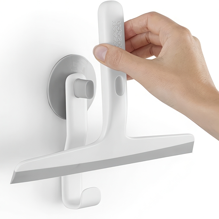 Shower Squeegee with suction-cup & hook, EASY-STORE SLIMLINE, Joseph Joseph, White