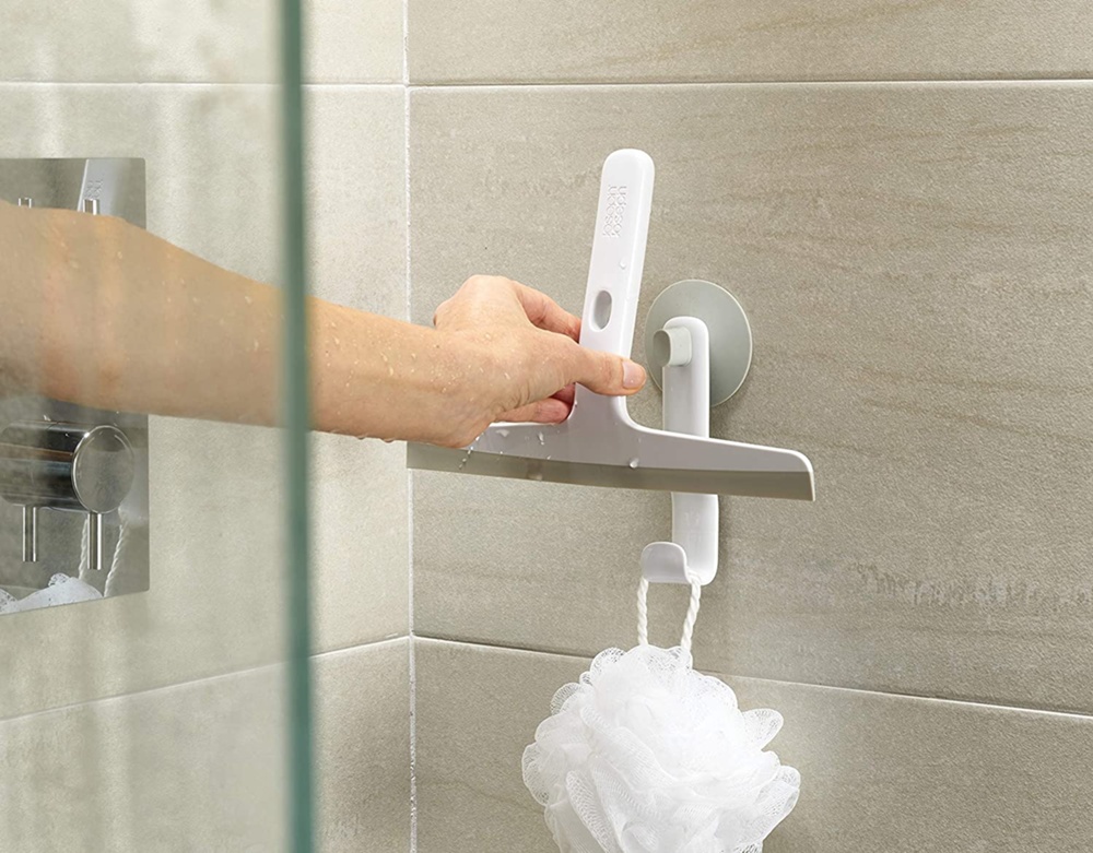 Shower Squeegee with suction-cup & hook, EASY-STORE SLIMLINE, Joseph Joseph, White