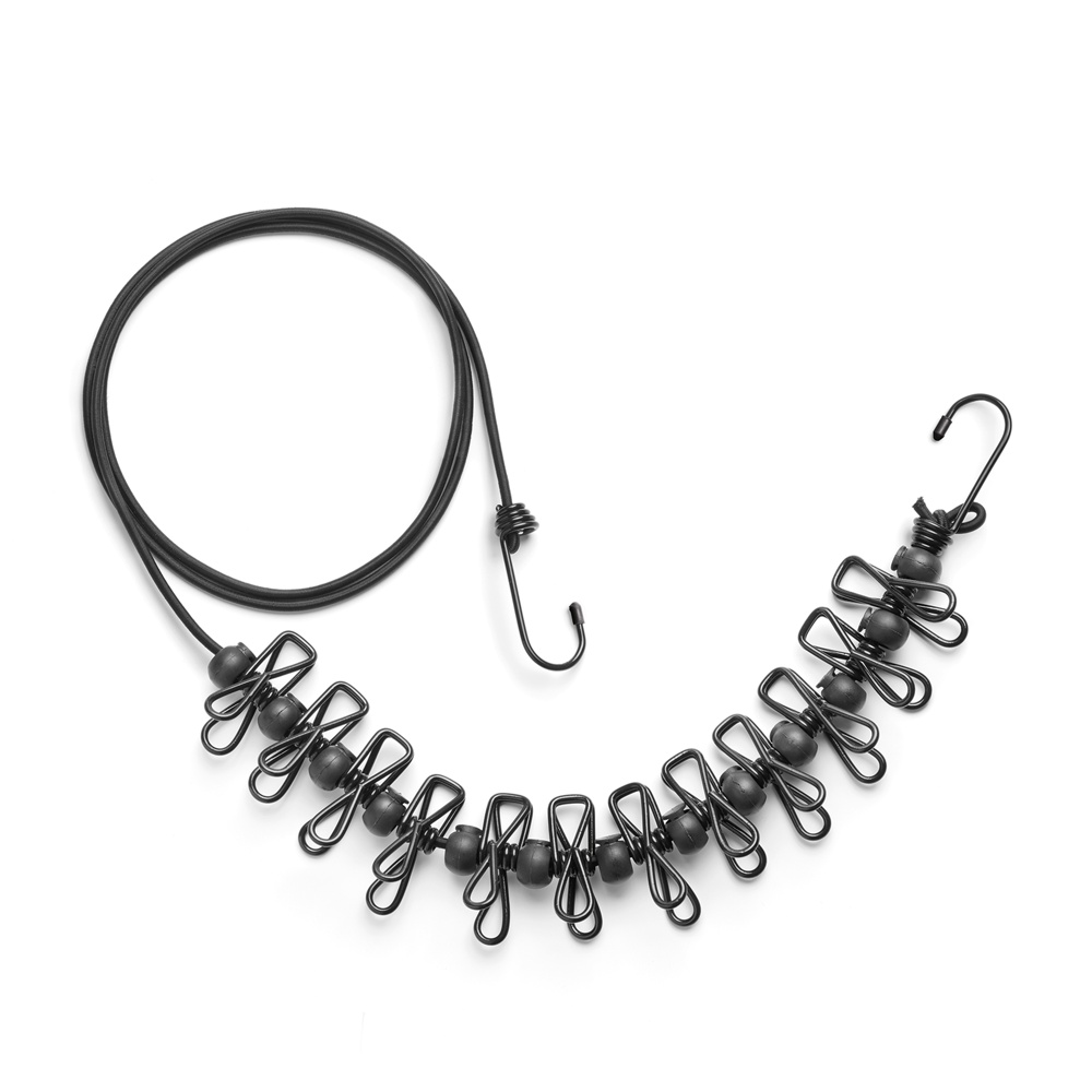 Universal elastic cord, 12 clips, ELASTICA, 2 - 4 m, Black