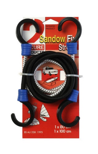 Stretch Packing straps with hooks, Set of 2, SANDOW FIX, 80 cm + 100 cm, Black / Grå
