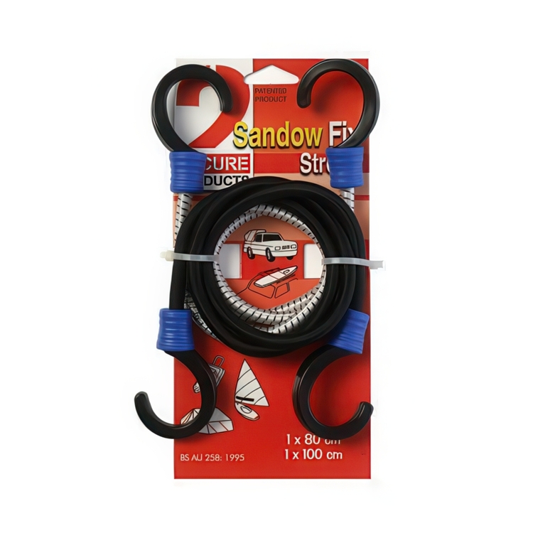 Stretch Packing straps with hooks, Set of 2, SANDOW FIX, 80 cm + 100 cm, Black / Grå
