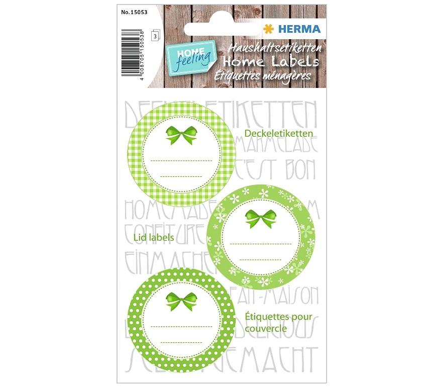Kitchen Labels for Lids, 9 psc, HERMA LID LABELS, Ø 4,4 cm, Green