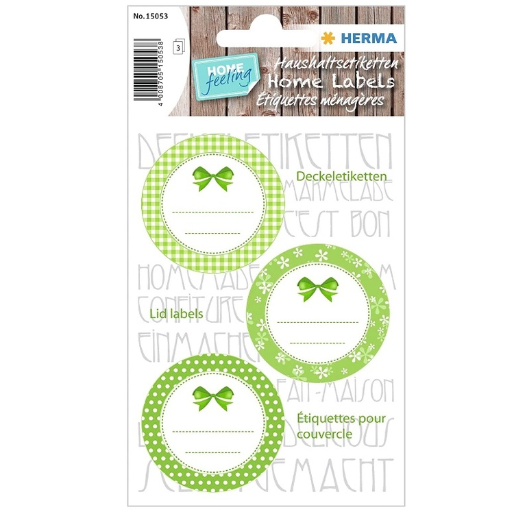 Kitchen Labels for Lids, 9 psc, HERMA LID LABELS, Ø 4,4 cm, Green