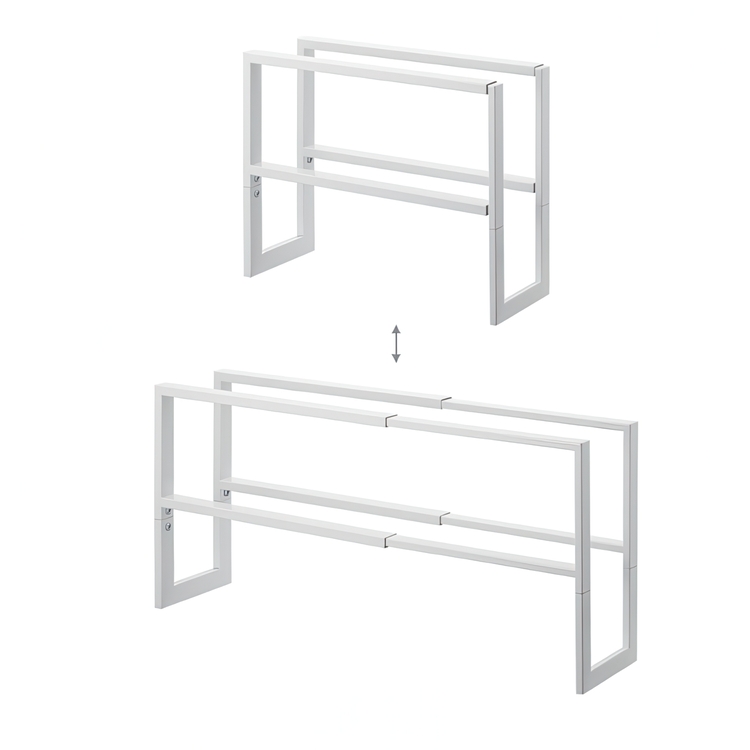 Expandable Shoe Rack in Metal, LINE 2-TIERED, 38 ~ 70 x 15 x H 30 cm, Yamazaki, White