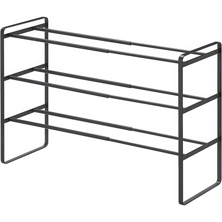 Expandable Shoe Rack in Metal, Stackable, FRAME 3-TIERED, Yamazaki, Black