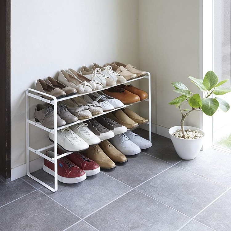 Expandable Shoe Rack in Metal, Stackable, FRAME 3-TIERED, Yamazaki, White