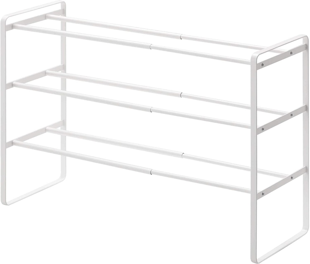 Expandable Shoe Rack in Metal, Stackable, FRAME 3-TIERED, Yamazaki, White