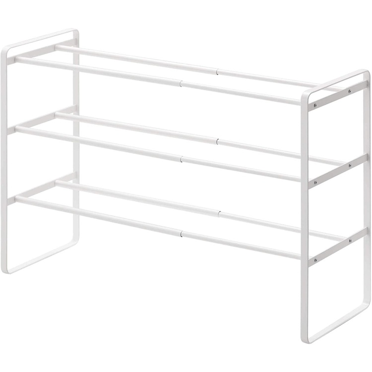 Expandable Shoe Rack in Metal, Stackable, FRAME 3-TIERED, Yamazaki, White