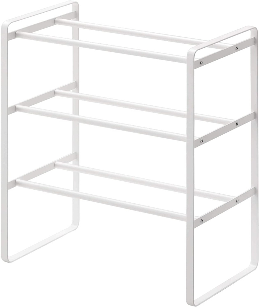 Expandable Shoe Rack in Metal, Stackable, FRAME 3-TIERED, Yamazaki, White