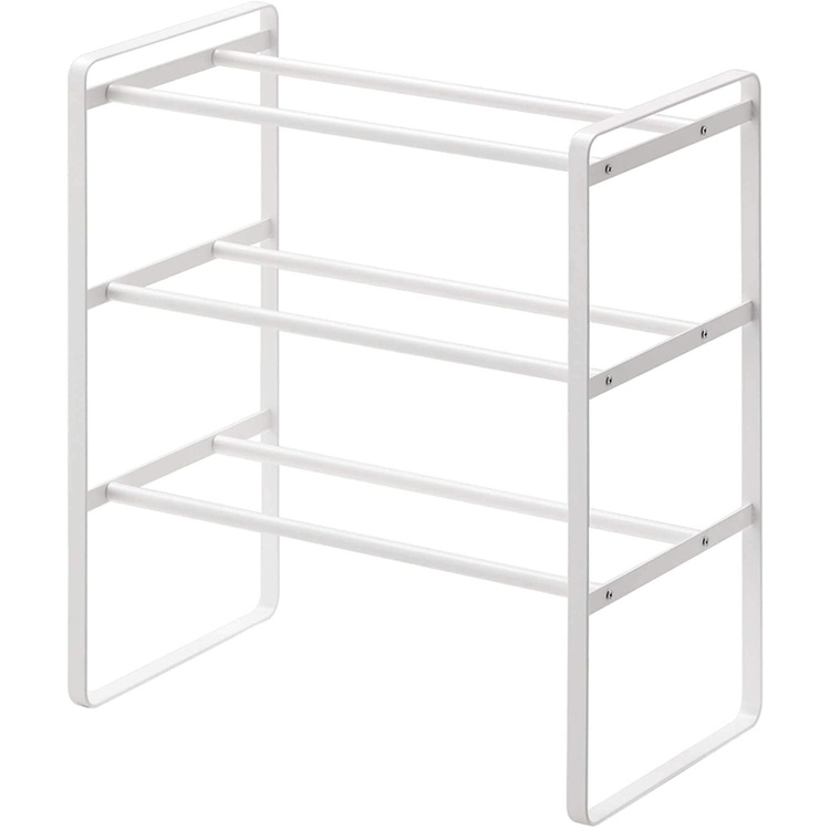 Expandable Shoe Rack in Metal, Stackable, FRAME 3-TIERED, Yamazaki, White