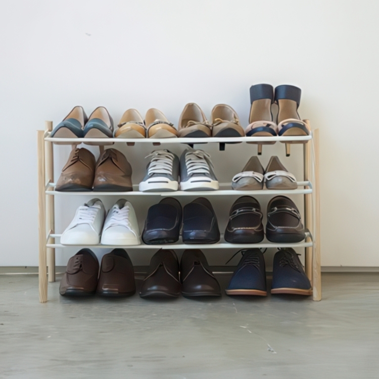 Expandable Shoe Rack, PLAIN 3-TIERED, Yamazaki, White / Nature