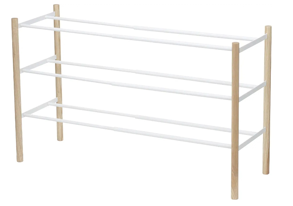 Expandable Shoe Rack, PLAIN 3-TIERED, Yamazaki, White / Nature