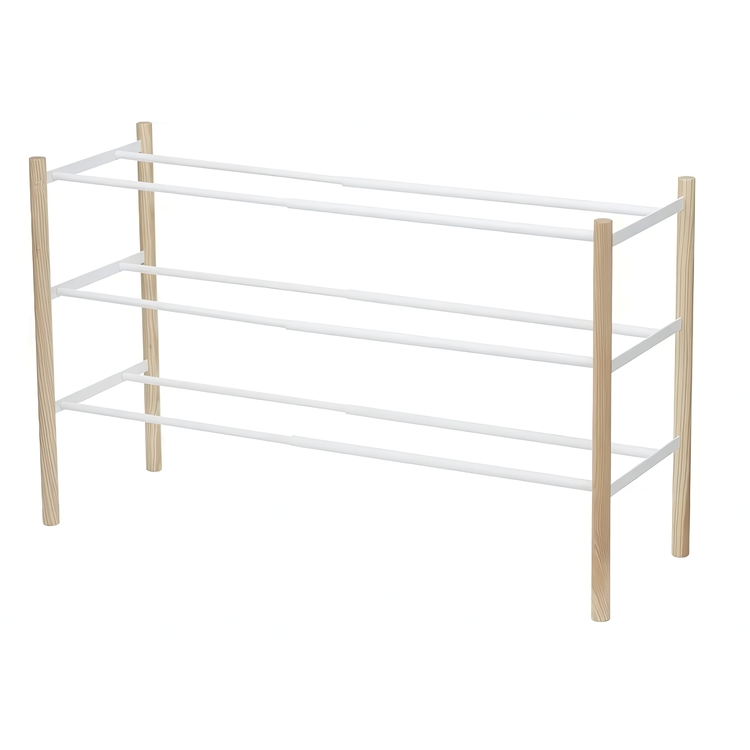 Expandable Shoe Rack, PLAIN 3-TIERED, Yamazaki, White / Nature