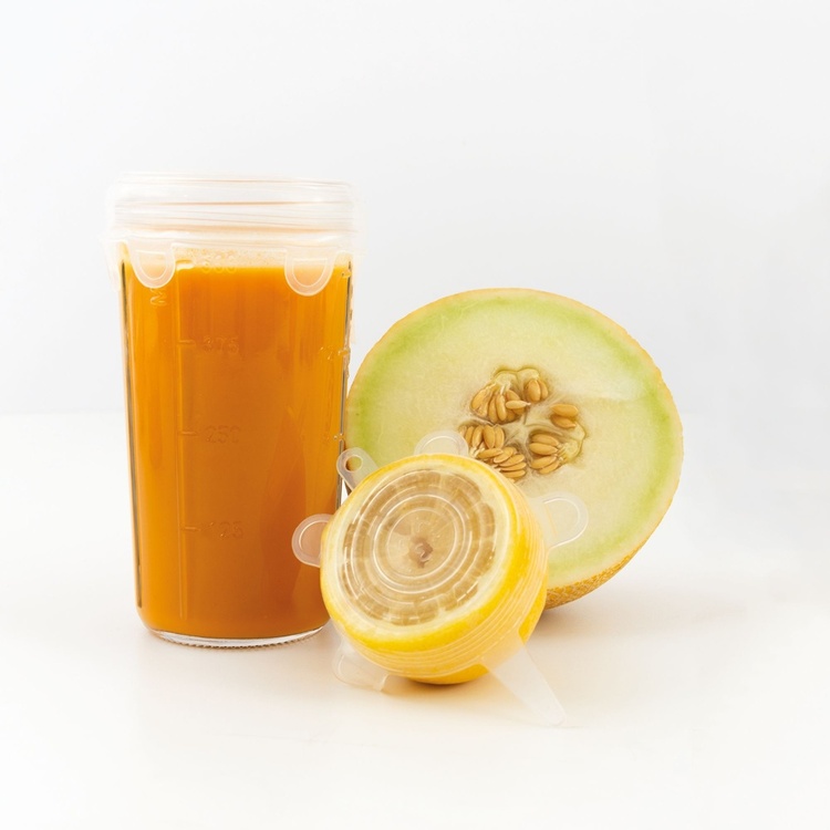 Expandable, airtight lids, Set of 4, DOTZ SMALL ROUND STRETCH TOPS, Transparent