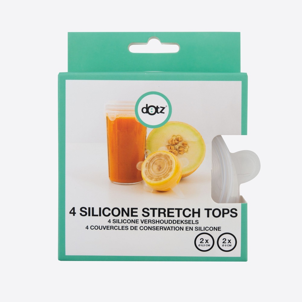 Expandable, airtight lids, Set of 4, DOTZ SMALL ROUND STRETCH TOPS, Transparent
