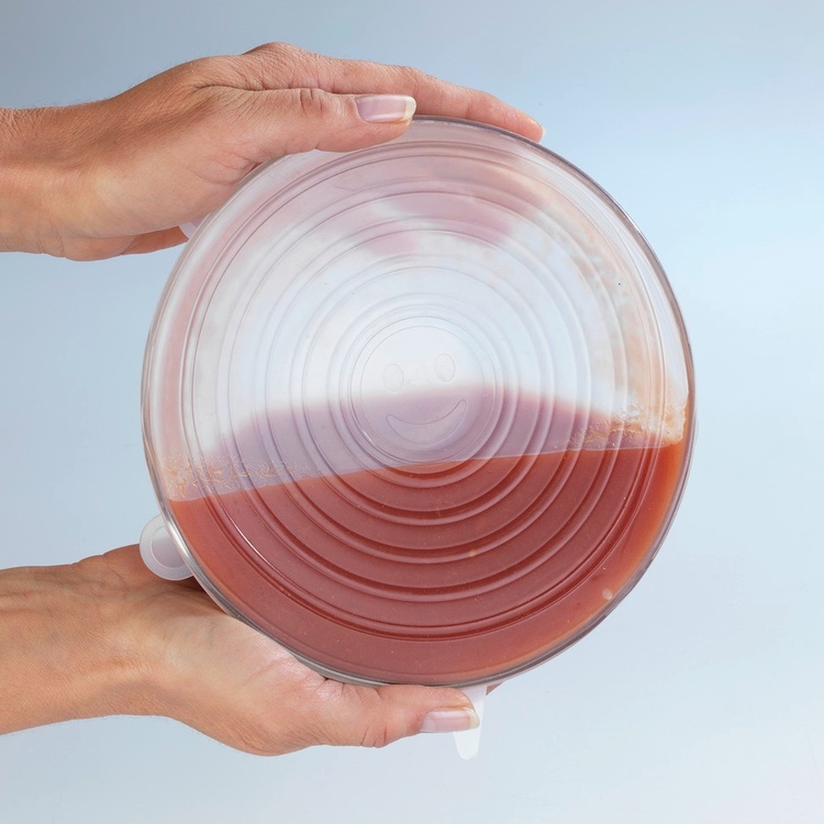 Expandable, airtight lids, Set of 6, SILICONE STRETCH TOPS, Transparent