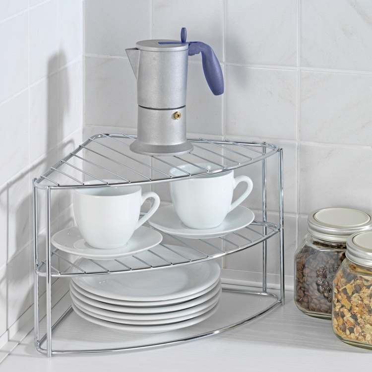 Extra shelf with three shelves, CORNER SHELF, 25 x 25 x H 21,5 cm, Silver