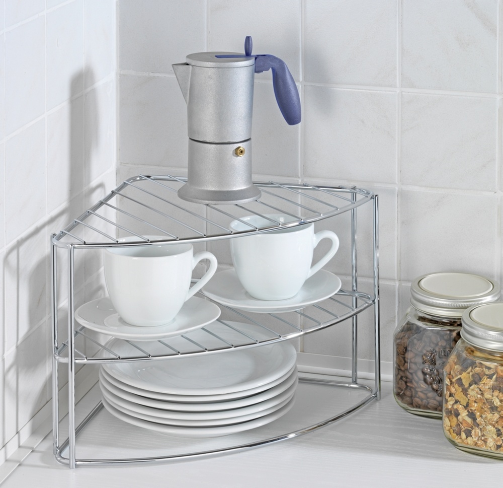Extra shelf with three shelves, CORNER SHELF, 25 x 25 x H 21,5 cm, Silver