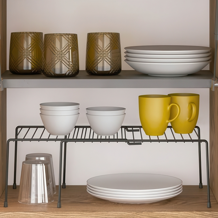 Extra shelf in metal, Extendable, ADAPTO LAVA, 33~57 x 24 x 15 cm, Black