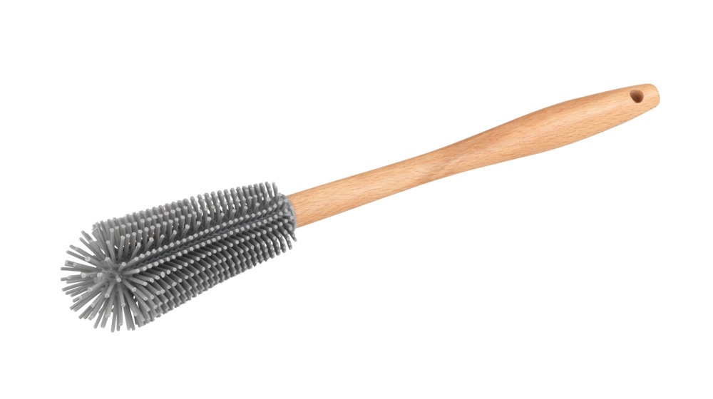 Bottle brush with bendable silicone tip, FLEXKOPF, Ø 4,5 x H 30 cm, Grey / nature
