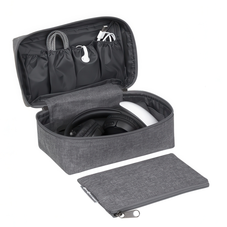 Travel Accessories Bag with extra pouch, BIGSO, Grey