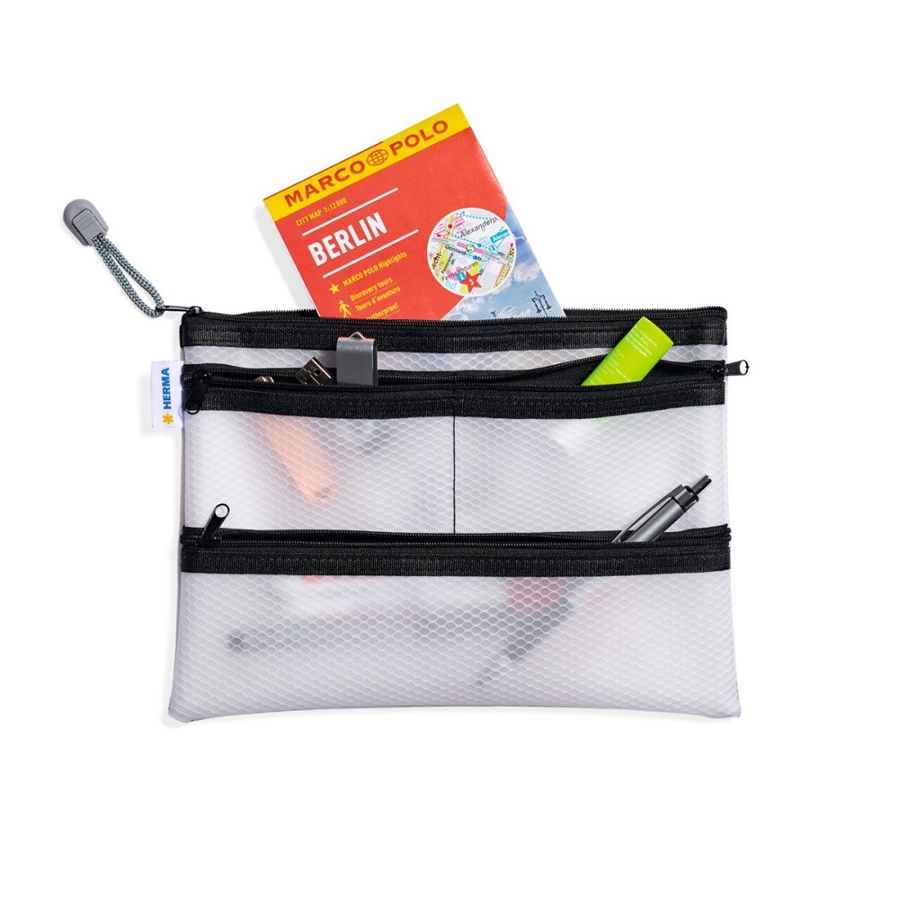 Storage pouch, UNIVERSAL MULTI BAG A5, 26 x 20 cm, Transparent / Black