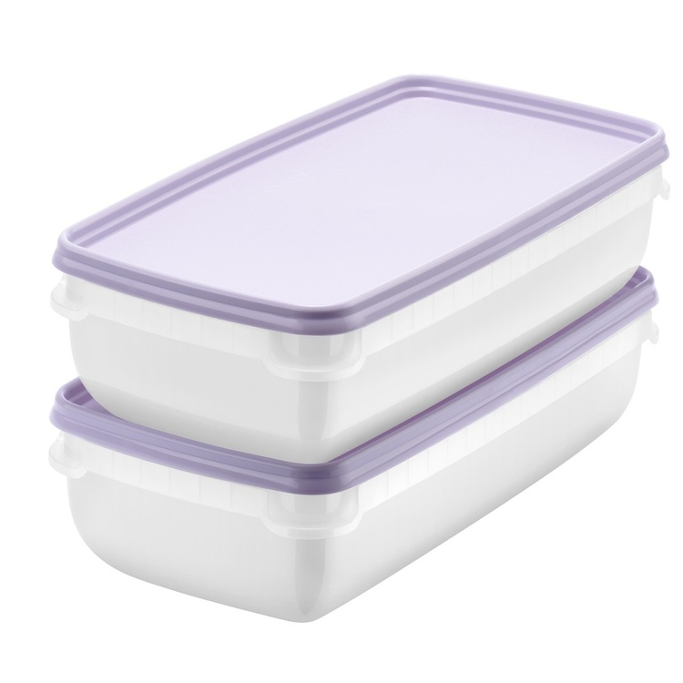 Freezer Boxes 1,2L, Stackable, Set of 2, SMARTSTORE FROST, White / Purple