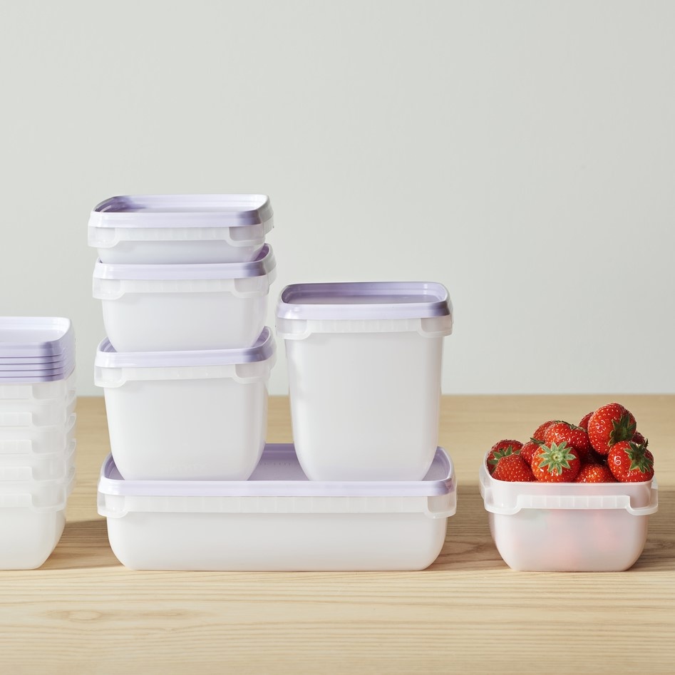 Freezer Boxes 1,2L, Stackable, Set of 2, SMARTSTORE FROST, White / Purple