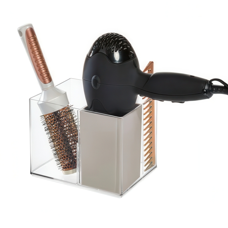 Storage Box, THE HOME EDIT HAIR TOOL HOLDER, 13,3 x 17,1 x H 13,3 cm, Clear / Grey