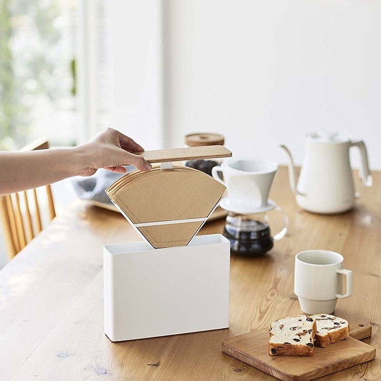 Coffee Filter Storage in Metal / Wood, YAMAZAKI LARGE FILTER CASE, White / Nature