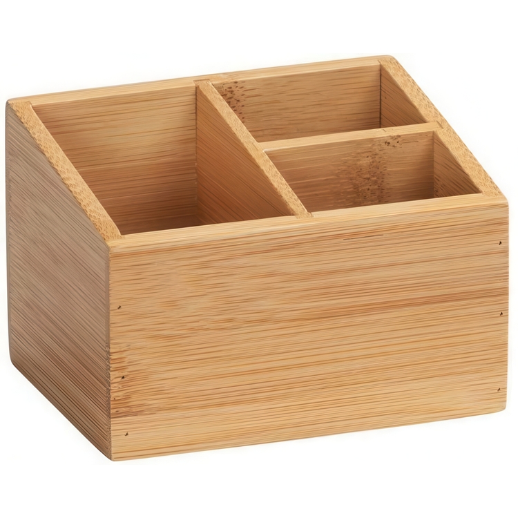 Storage Box in Bamboo, 3 compartments, TERRA, 12 x 9 x H 8,5 cm, Nature