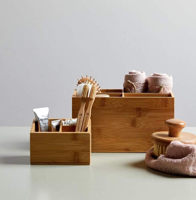 Storage Box in Bamboo, 3 compartments, TERRA, 12 x 9 x H 8,5 cm, Nature