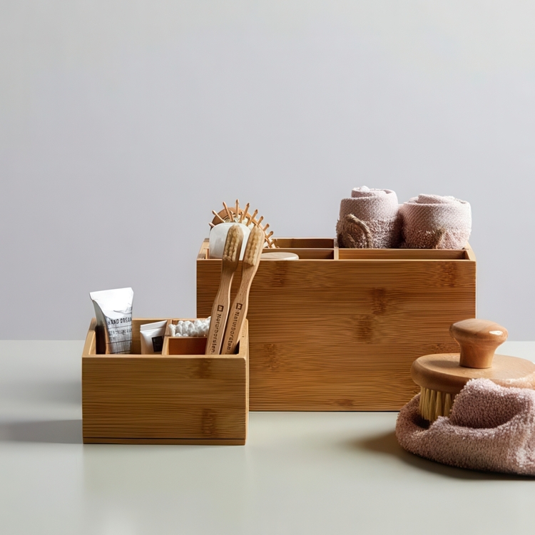 Storage Box in Bamboo, 3 compartments, TERRA, 12 x 9 x H 8,5 cm, Nature