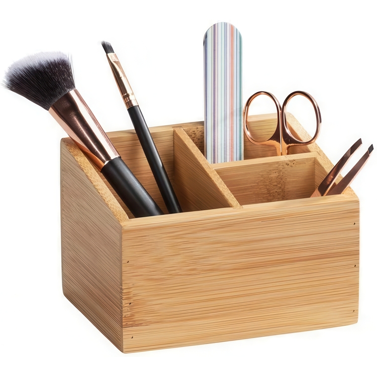 Storage Box in Bamboo, 3 compartments, TERRA, 12 x 9 x H 8,5 cm, Nature