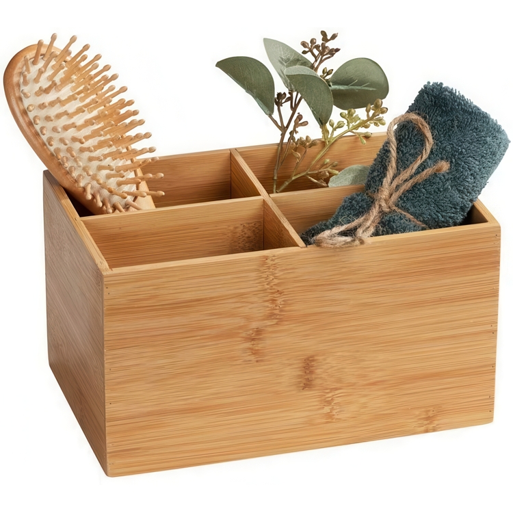 Storage Box in Bamboo, 4 compartments, TERRA, 22 x 14 x H12 cm, Nature