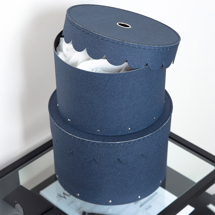 Round storage box 2 drawers, Wilma canvas, Bigso, blue