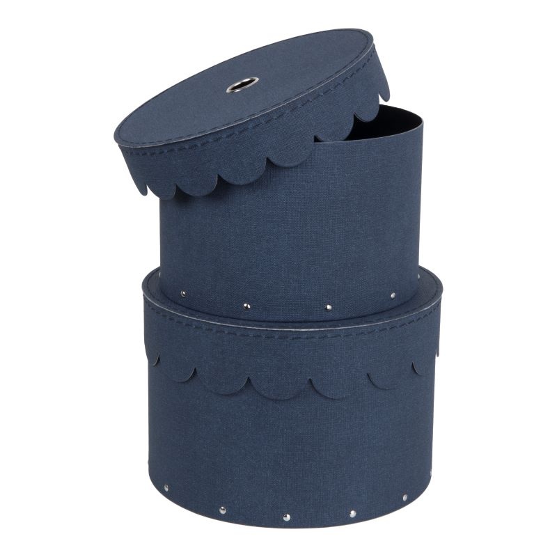 Round storage box 2 drawers, Wilma canvas, Bigso, blue