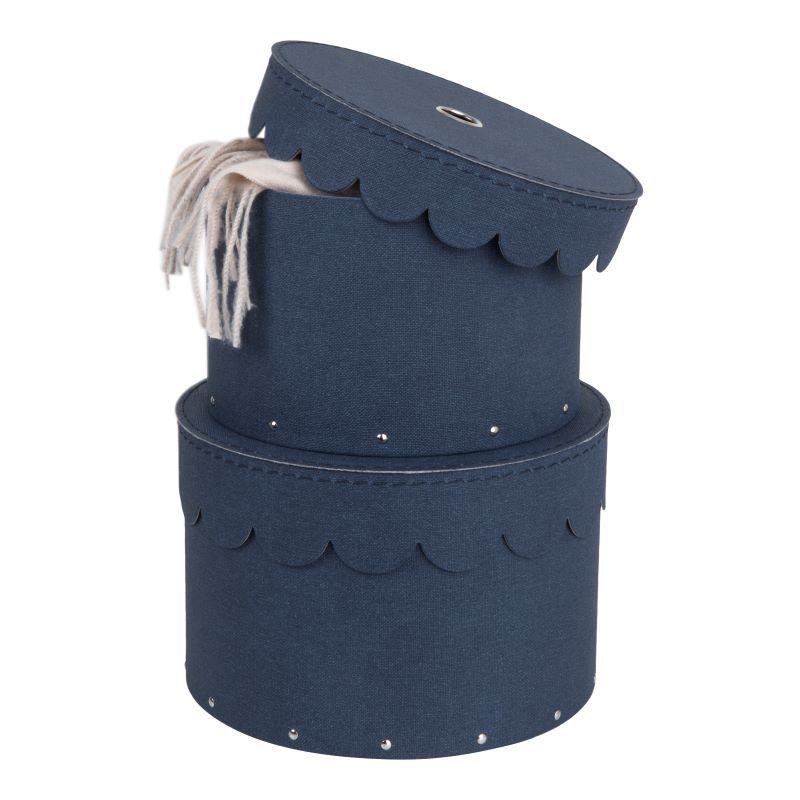 Round storage box 2 drawers, Wilma canvas, Bigso, blue