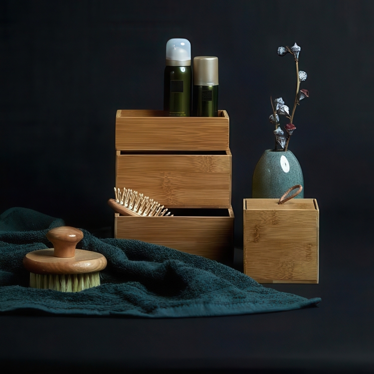 Storage Tray in Bamboo, Stackable, Medium, TERRA, 15 x 15 x H7cm, Nature