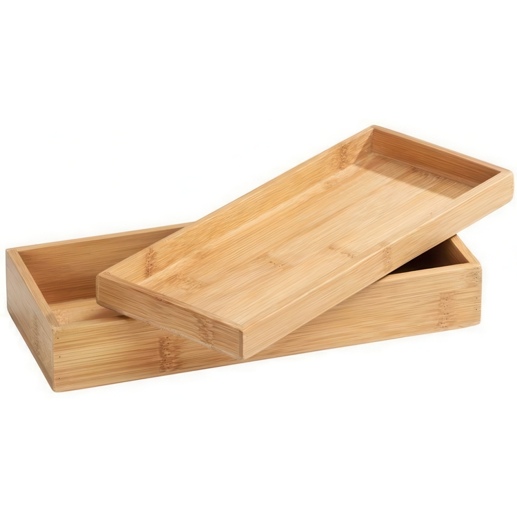 Storage Trays / Box in Bamboo, Stackable, Set of 2, Medium, TERRA, 24 x 10 cm, Nature