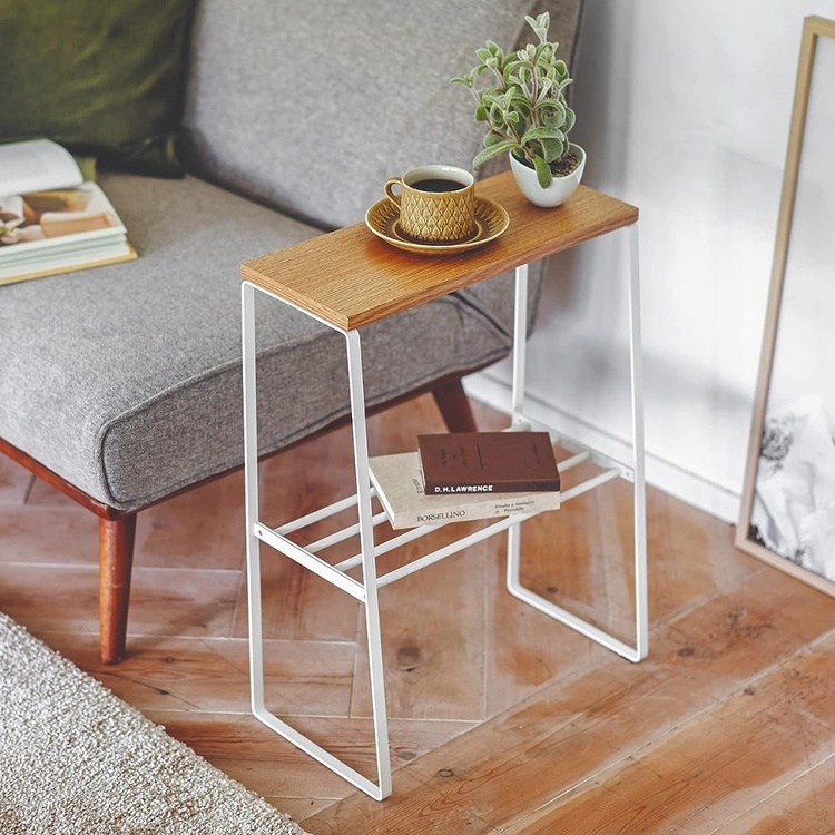 Metal Shelf, TOSCA SIDE TABLE, 42 x 22 x H 56,5 cm, Yamazaki, White / Natural