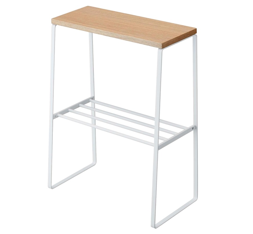 Metal Shelf, TOSCA SIDE TABLE, 42 x 22 x H 56,5 cm, Yamazaki, White / Natural
