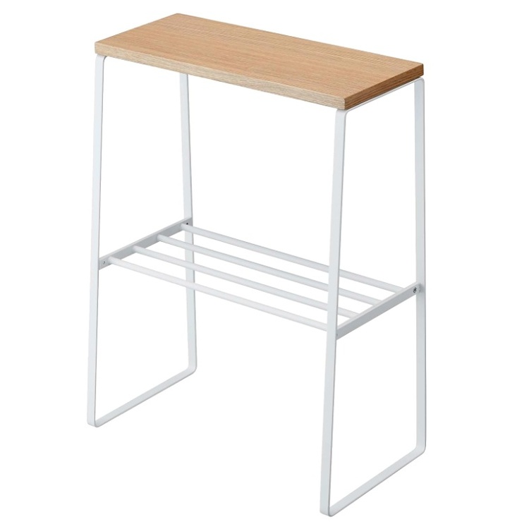 Metal Shelf, TOSCA SIDE TABLE, 42 x 22 x H 56,5 cm, Yamazaki, White / Natural