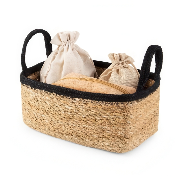 Storage basket, See grass and Jute, SMALL PANIER DE RANGEMENT, 24 x 15 x H 12 cm, Nature / Black